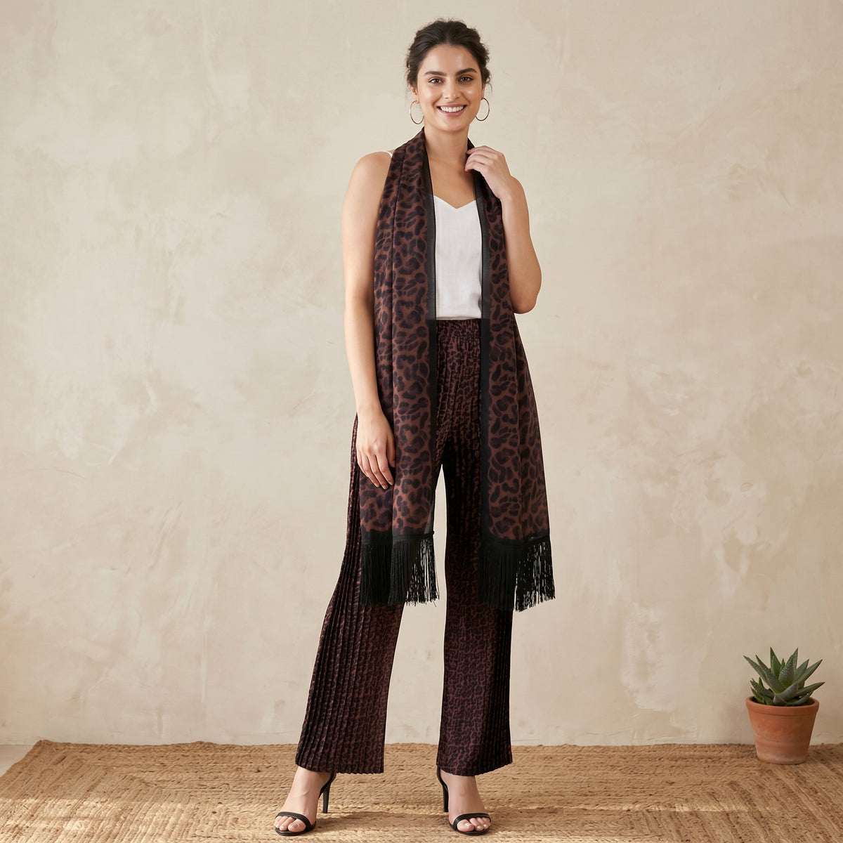 Brown Animal Print Set for Women – Polyester Satin | First Resort by Ramola Bachchan