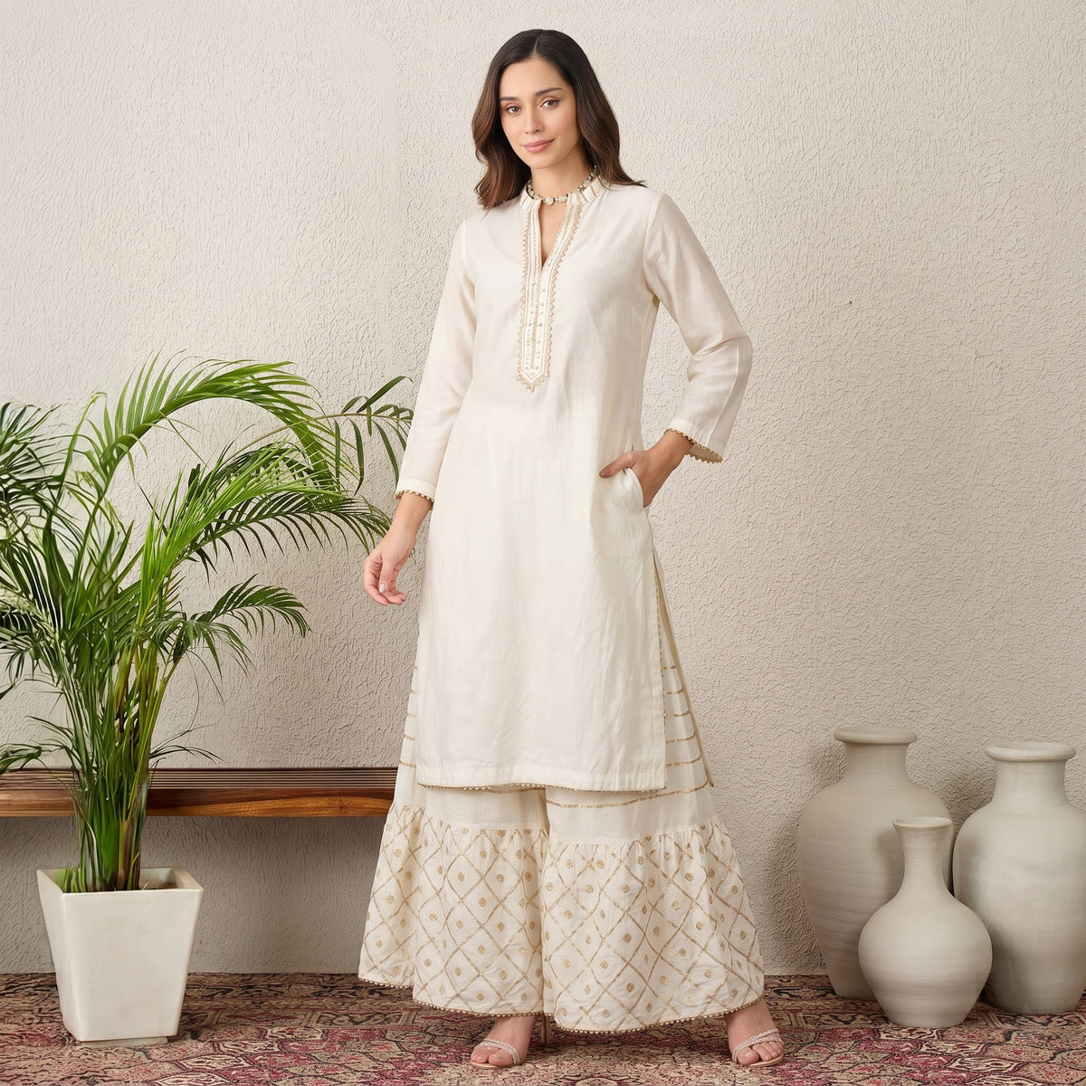 Ivory Set for Women – Embroidered | First Resort by Ramola Bachchan