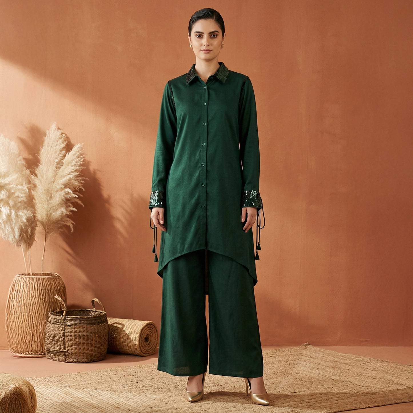 Bottle Green Set for Women – Embroidered | First Resort by Ramola Bachchan