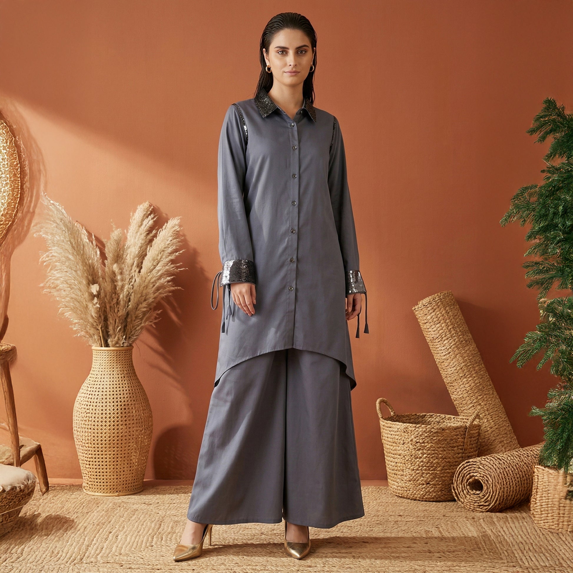 Grey Set for Women – Embroidered | First Resort by Ramola Bachchan