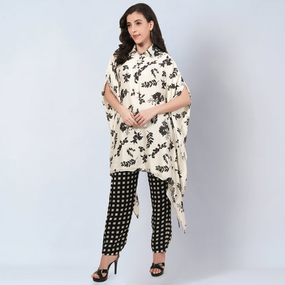 Ivory and Black Floral Combination Print Co-ordinate Set