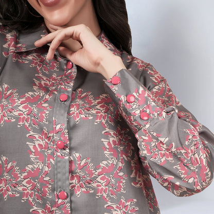Grey and Pink Floral Combination Print Co-ordinate Set