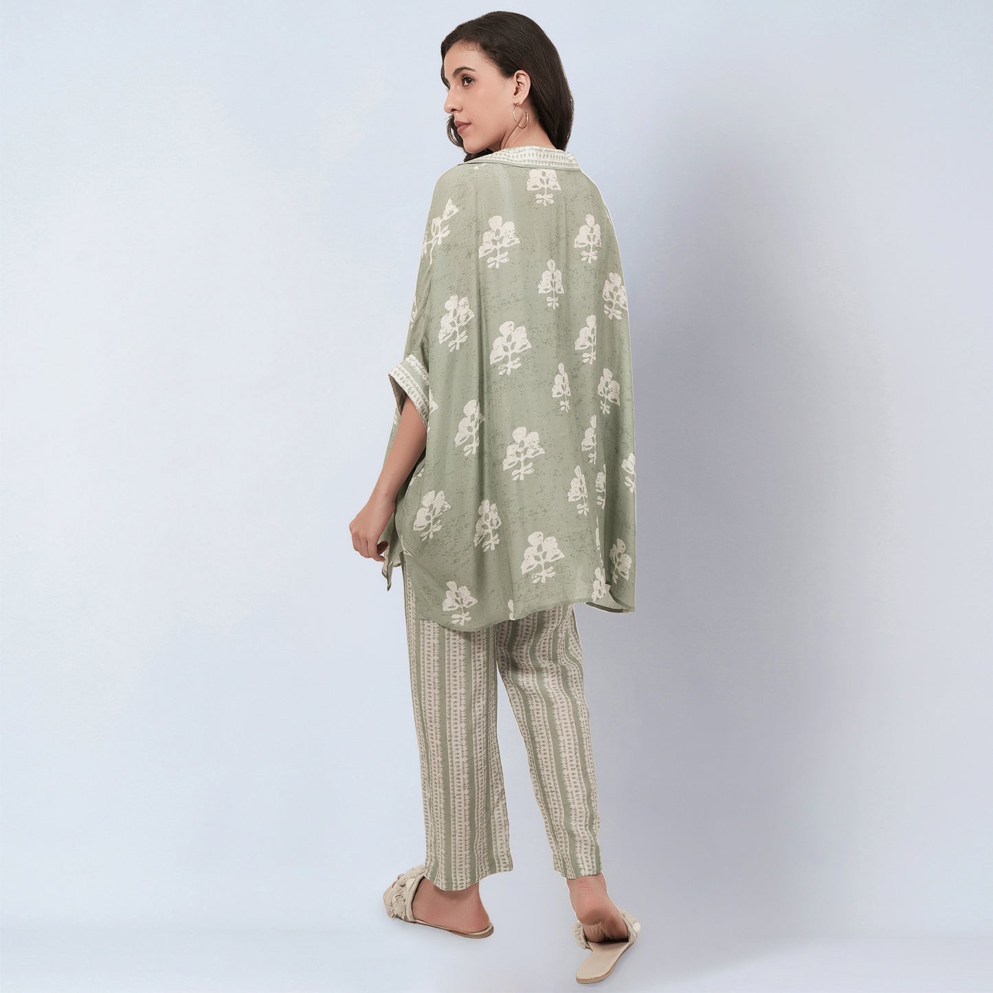 Sage Green and Ecru Floral Combination Print Co-ordinate Set