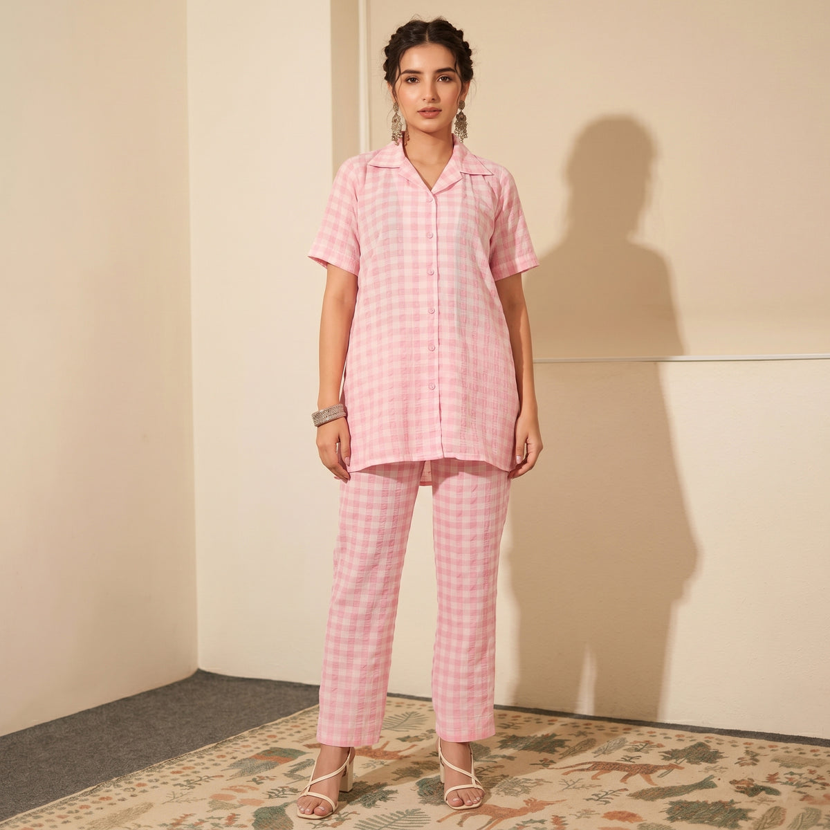 Coral Pink Set for Women – Polyester Georgette | First Resort by Ramola Bachchan