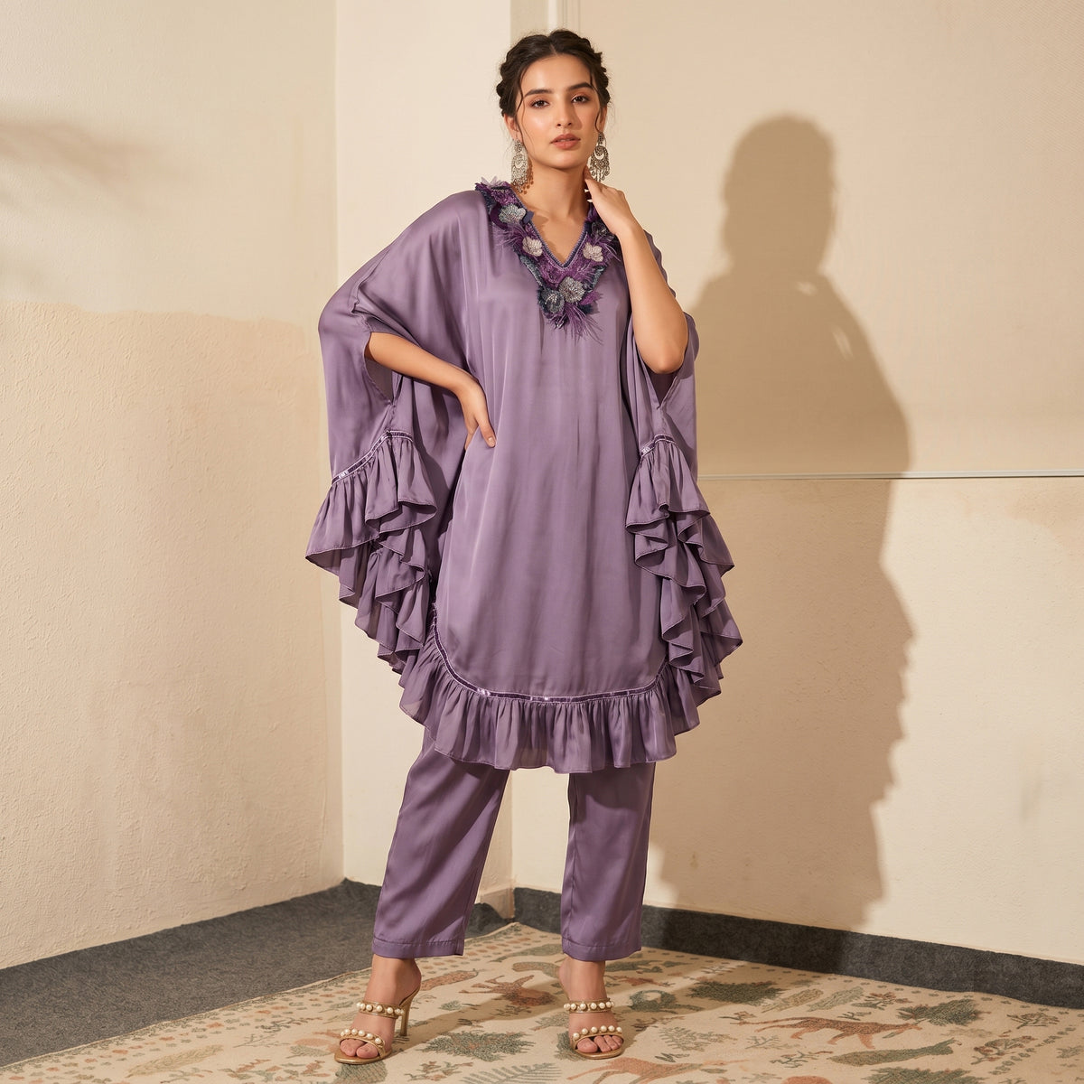 Purple Set for Women – Polyester Satin | First Resort by Ramola Bachchan – Front View