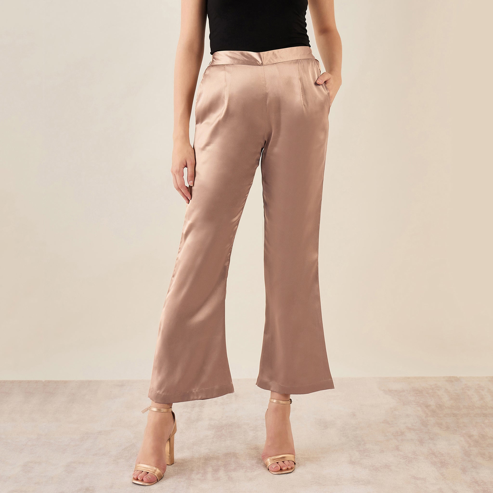 Buy Gold Lycra Plain Aya Bell Bottom Pant For Women by Dania Siddiqui  Online at Aza Fashions.