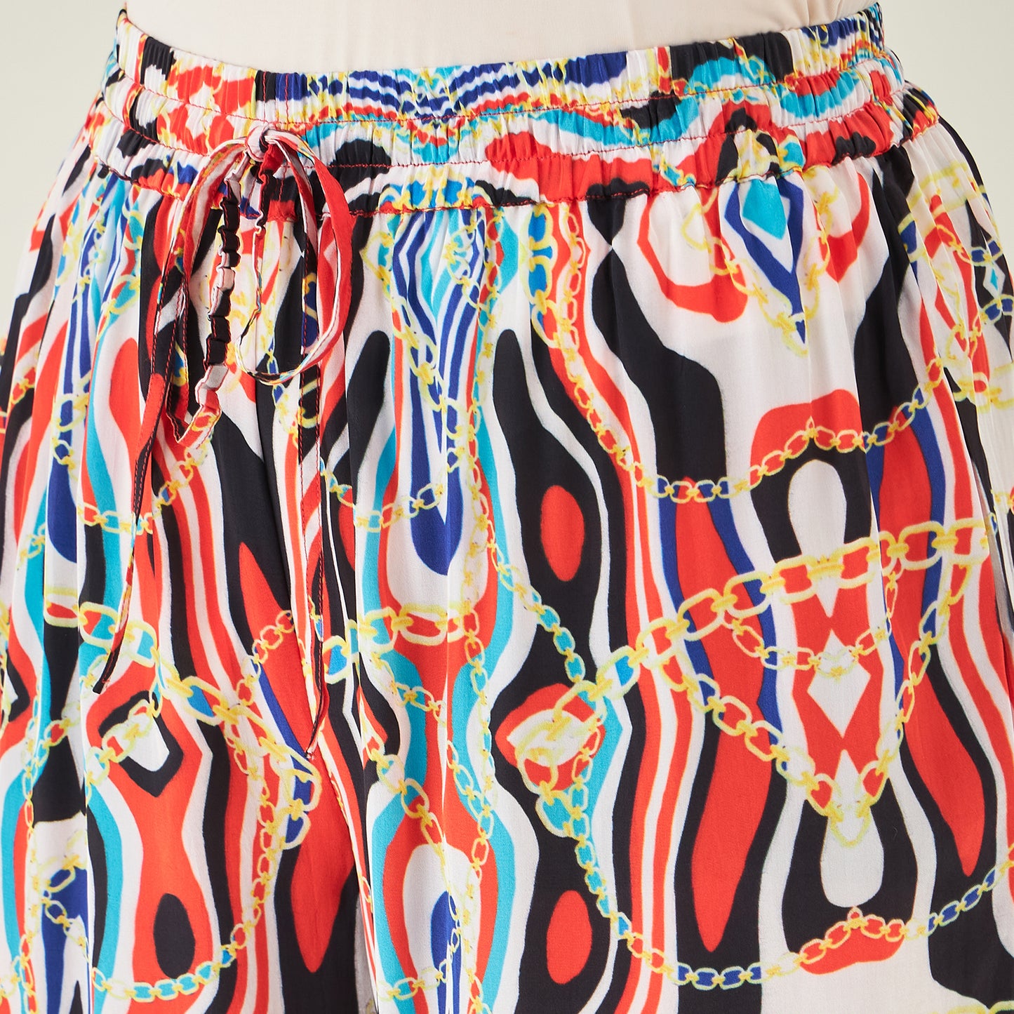 Black and Red Marine Wave Print Shirt and Pants Set
