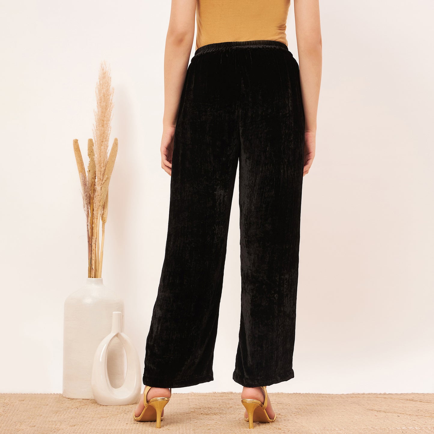 Black Hand Embroidered Silk Velvet Kurta and Straight Pants Set