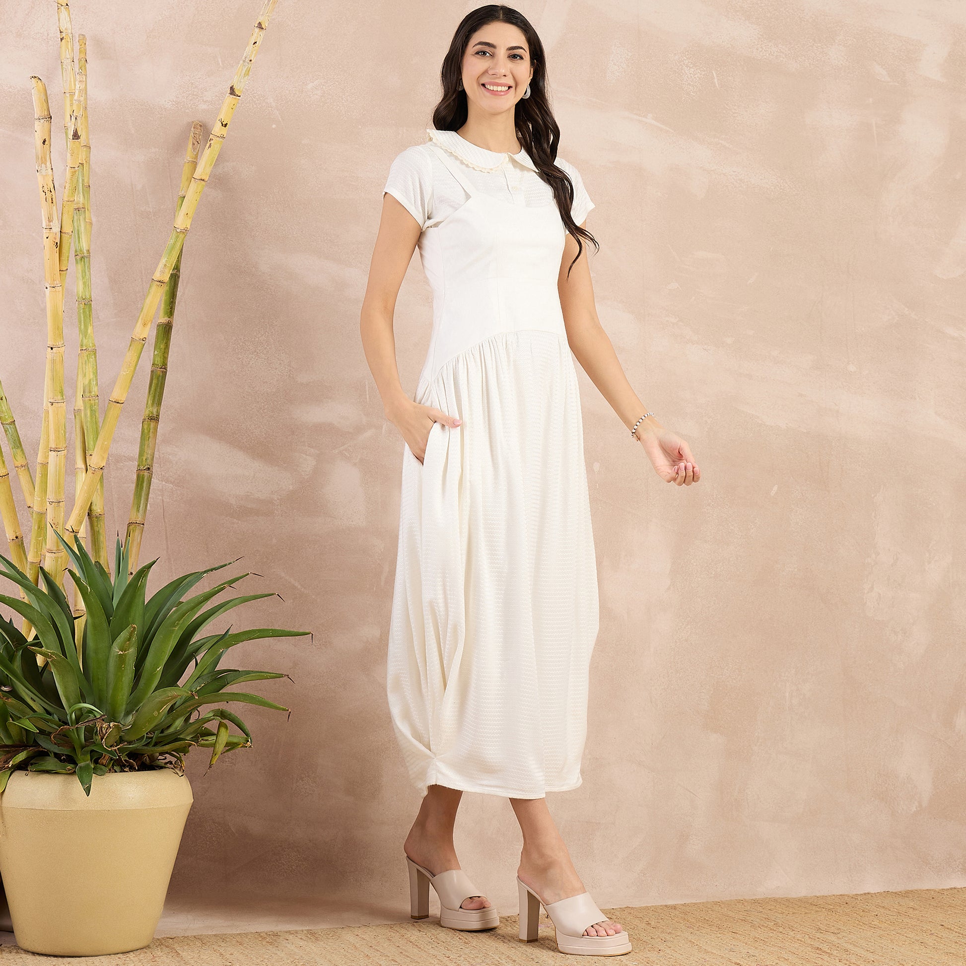 Off-White Textured Set for Women – 100% Sugarcane – Side View | First Resort by Ramola Bachchan