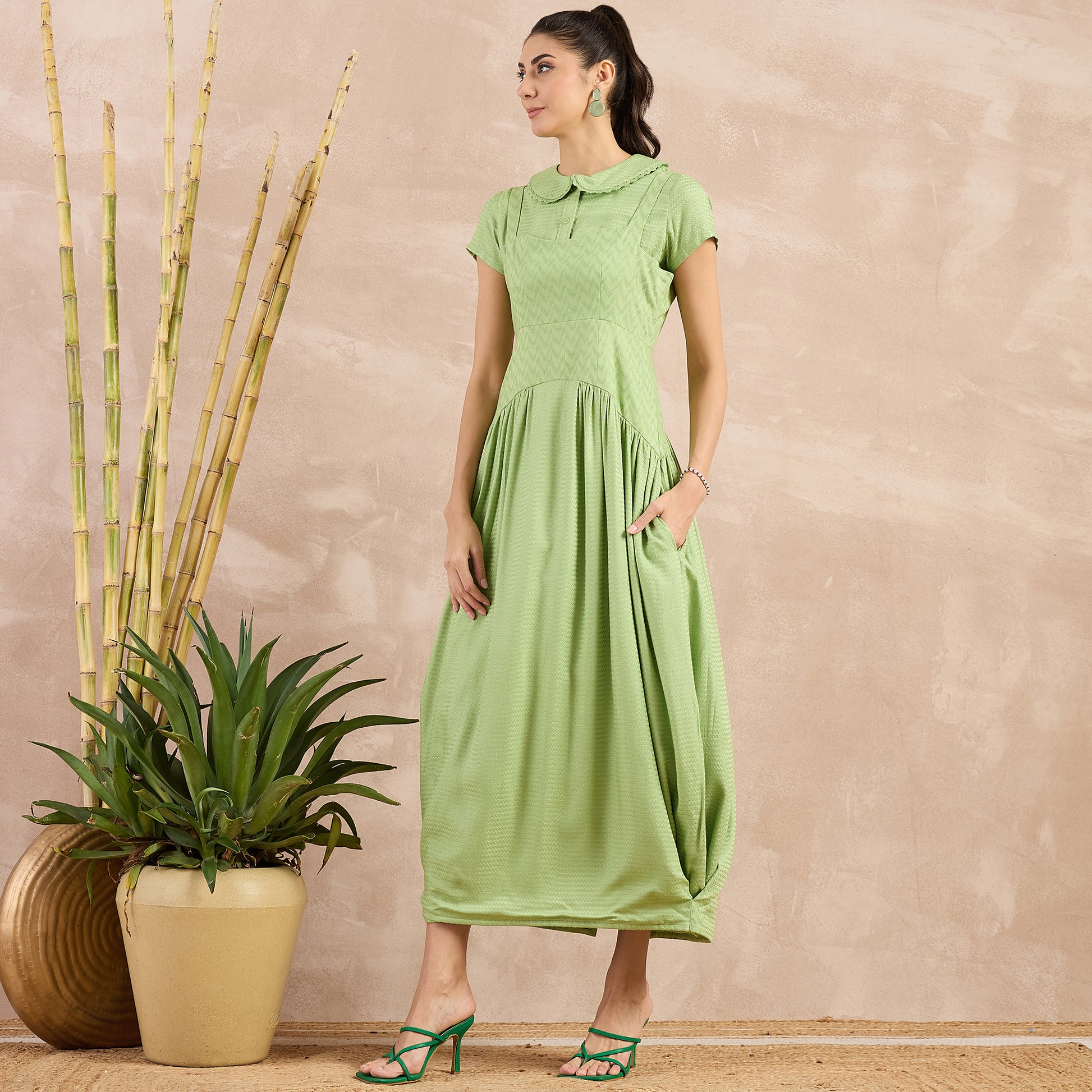 Pastel Green Textured Set for Women – 100% Sugarcane – Model View | First Resort by Ramola Bachchan