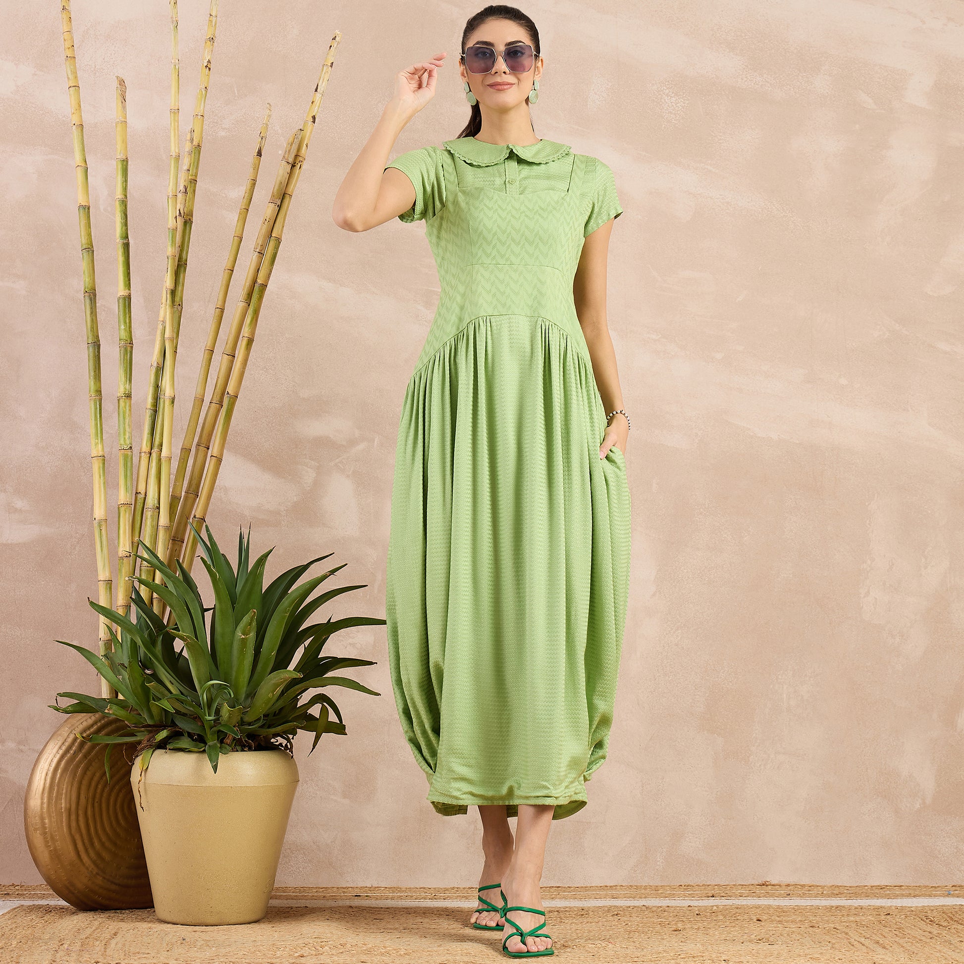 Pastel Green Textured Set for Women – 100% Sugarcane | First Resort by Ramola Bachchan