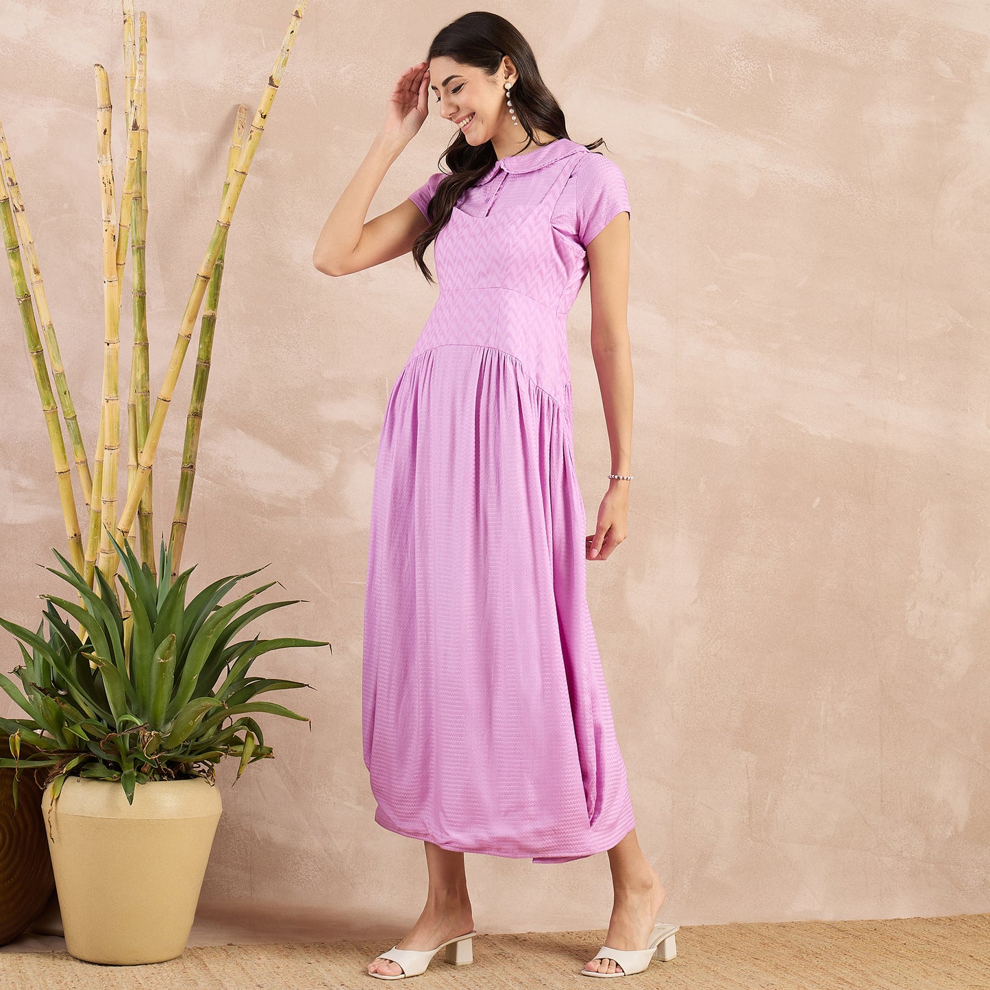 Purple Textured Set for Women – 100% Sugarcane – Model View | First Resort by Ramola Bachchan