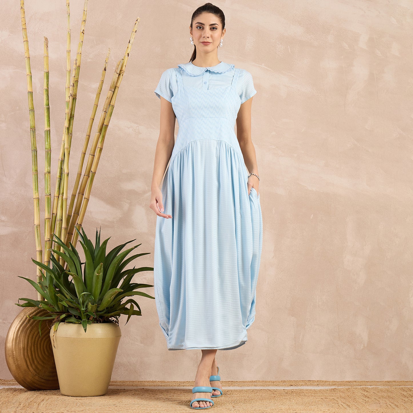 Sky Blue Textured Set for Women – 100% Sugarcane | First Resort by Ramola Bachchan