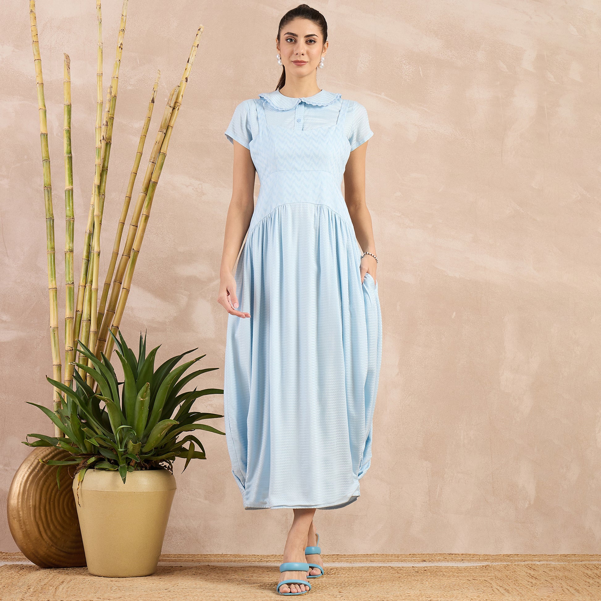 Sky Blue Textured Set for Women – 100% Sugarcane | First Resort by Ramola Bachchan