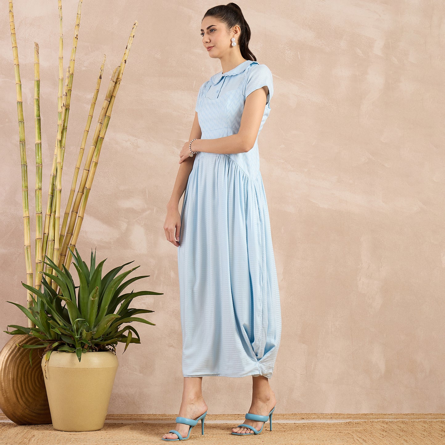 Sky Blue Textured Set for Women – 100% Sugarcane – Model View | First Resort by Ramola Bachchan