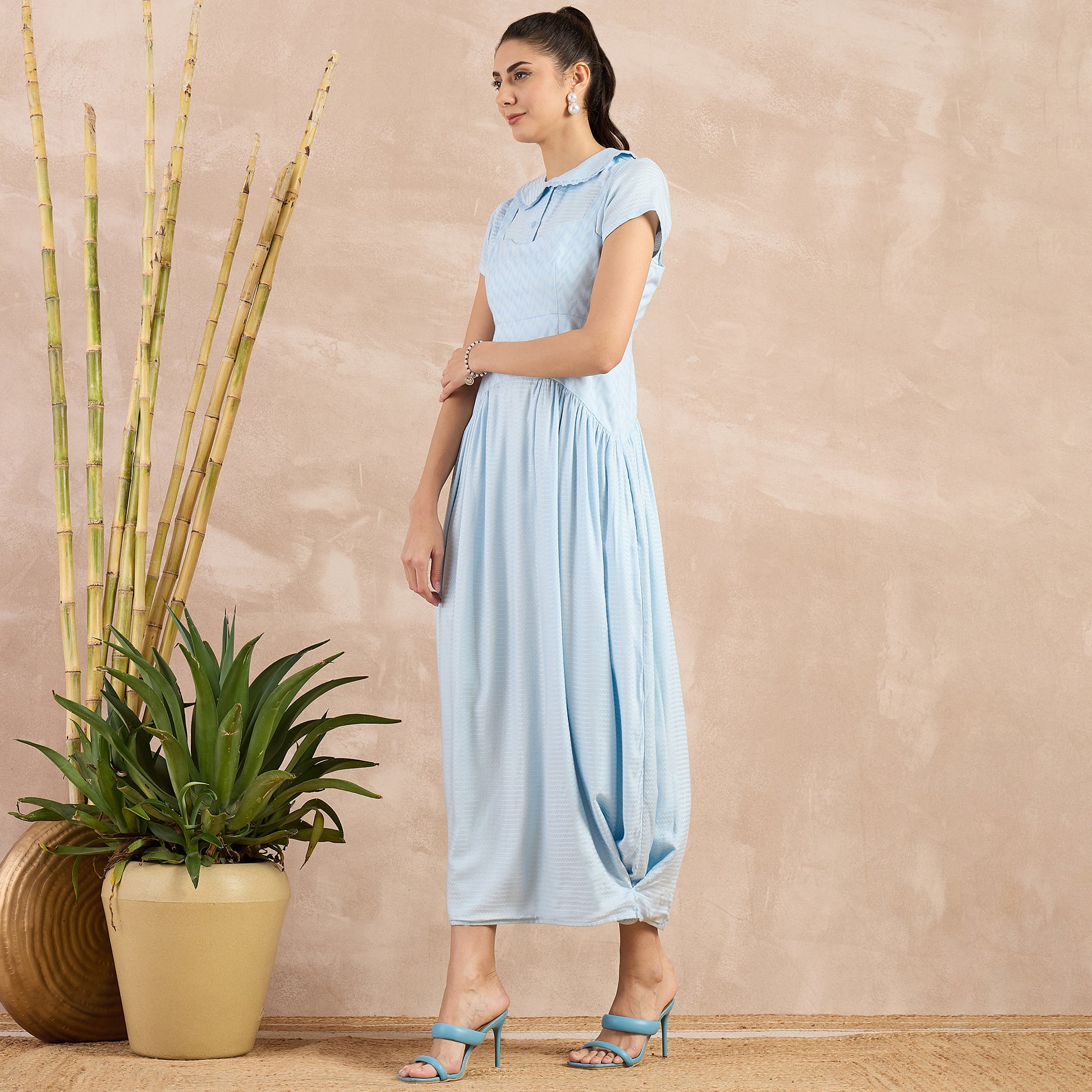 Sky Blue Textured Set for Women – 100% Sugarcane – Model View | First Resort by Ramola Bachchan