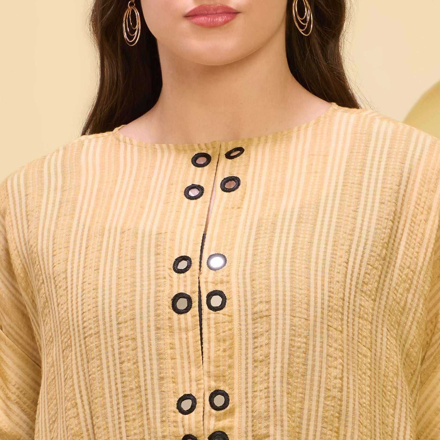 Black and Golden Hand Embroidered Cover-Up and Crop Top with Powerful Stripe Print Full Length Skirt Set