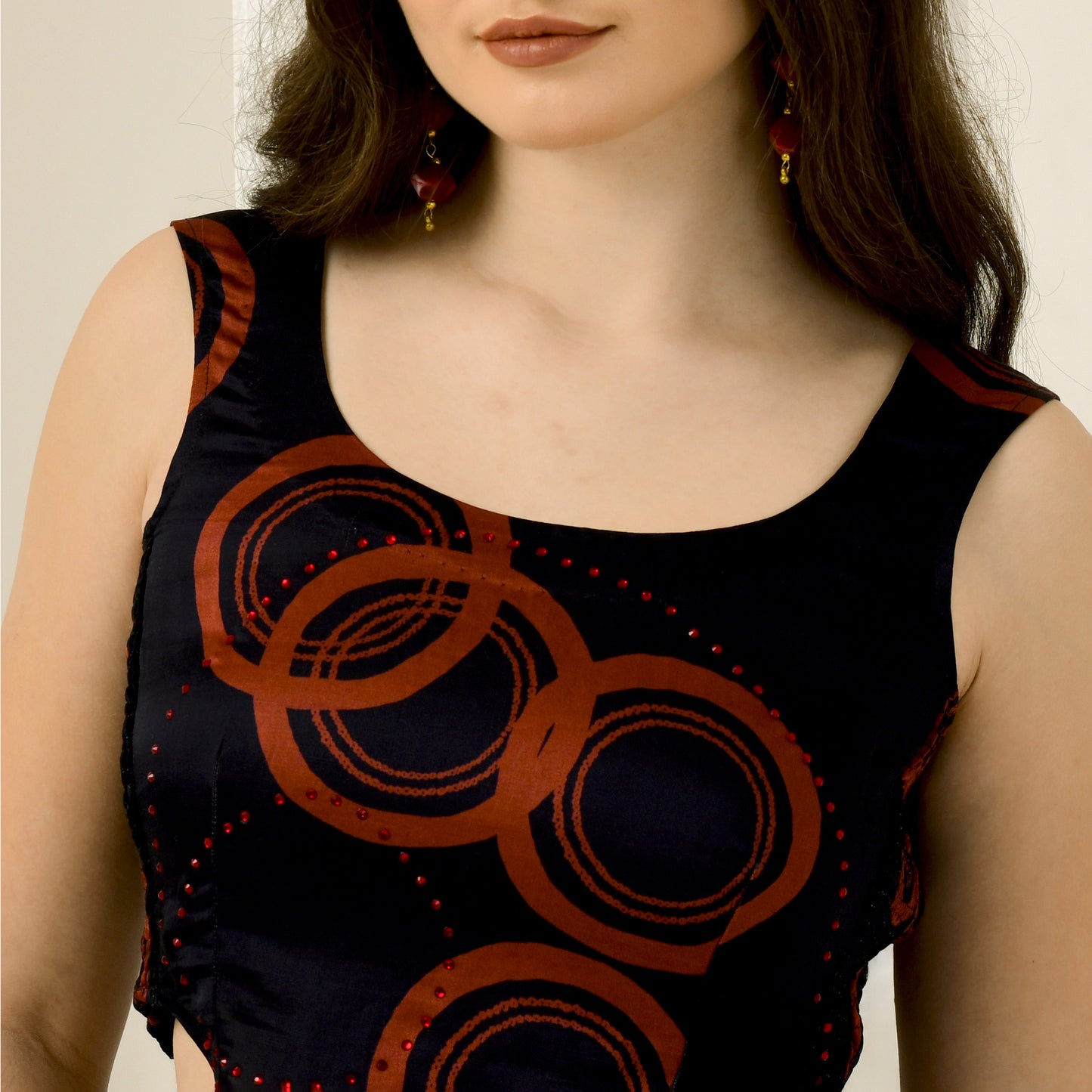 Black and Red Embellished Powerful Print Crop Top and Wide Leg Pleated Palazzo Set