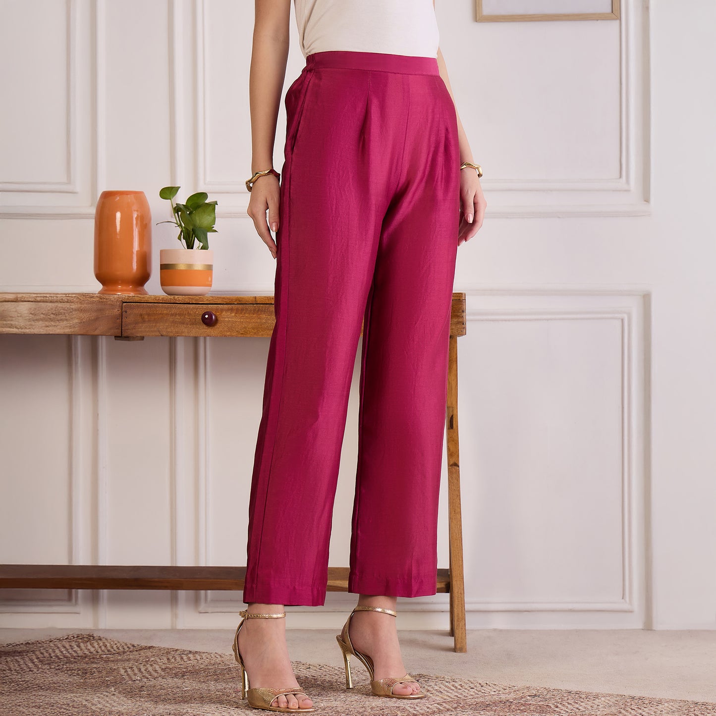 Wine Zari Hand Embroidered Short Kaftan Top with Pants Set