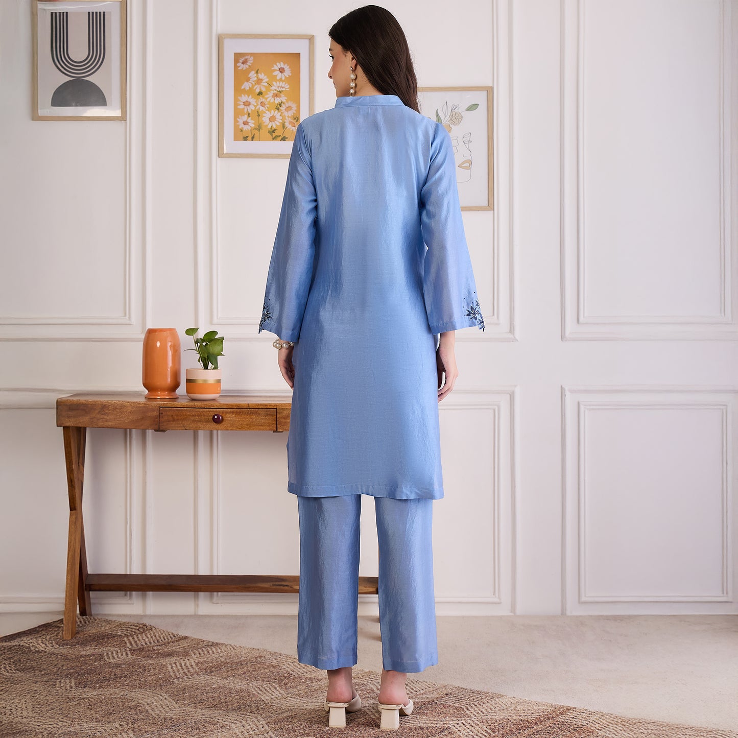 Sky Blue Floral Cutwork Embroidered Set