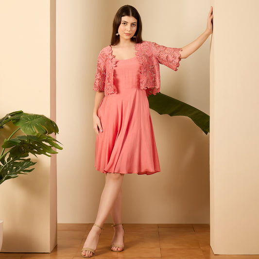 Rose Pink Cutwork Embroidered Dress Set