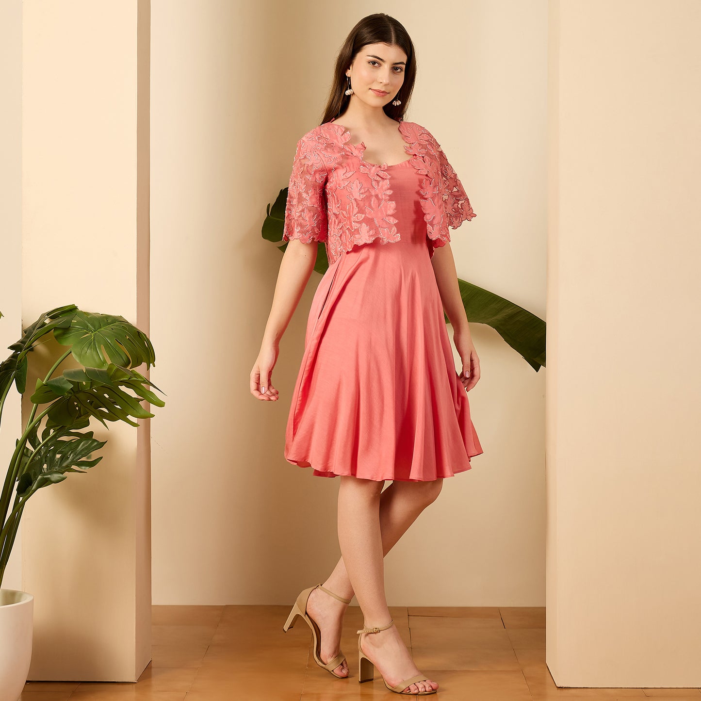 Rose Pink Cutwork Embroidered Dress Set