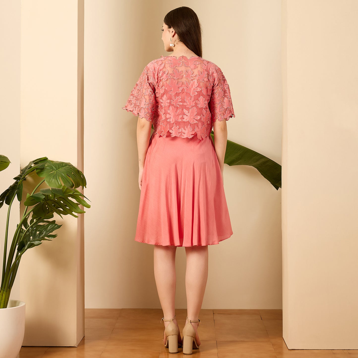 Rose Pink Cutwork Embroidered Dress Set