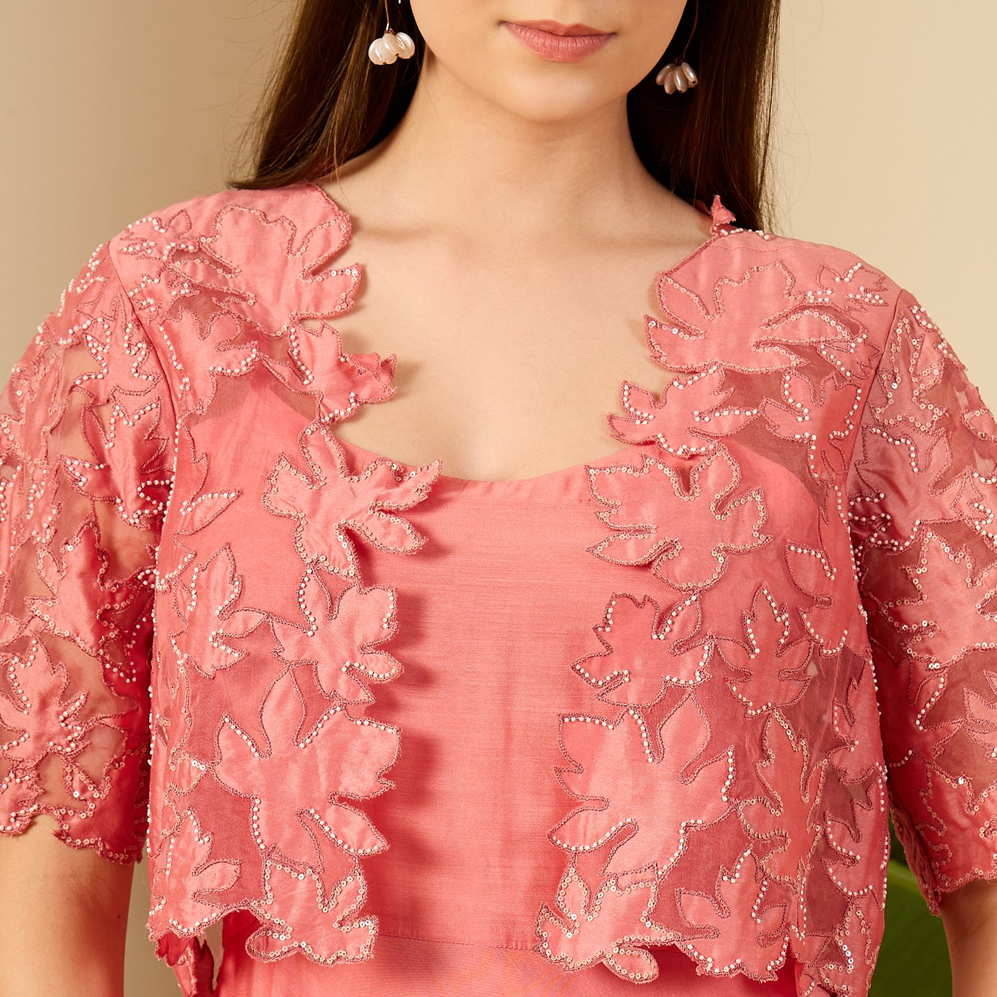 Rose Pink Cutwork Embroidered Dress Set