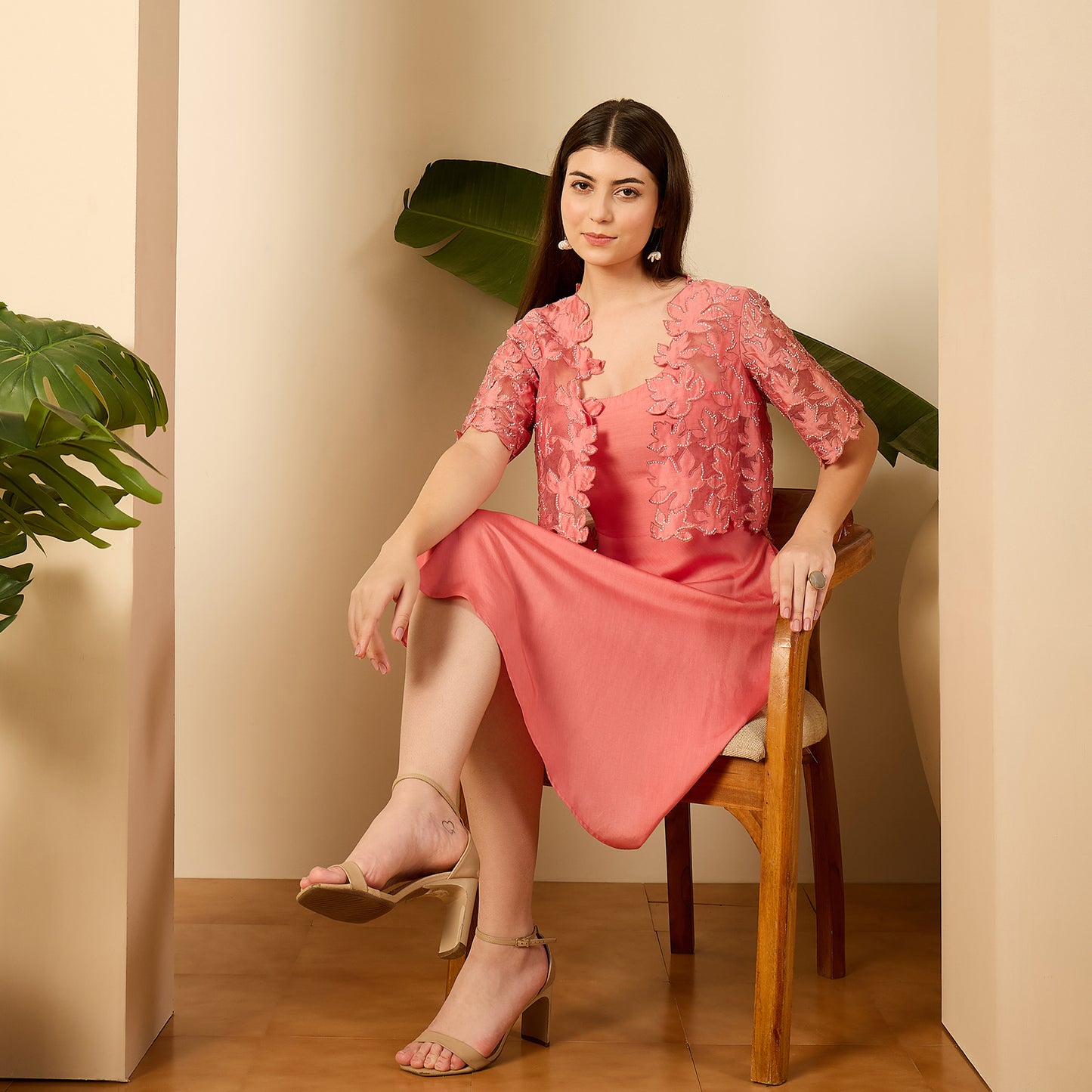 Rose Pink Cutwork Embroidered Dress Set