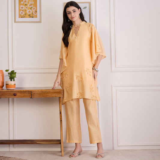 Butter Yellow Embroidered Kaftan set