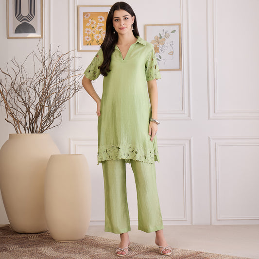 Mint Green Embroidered Cutwork Set