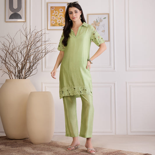Mint Green Embroidered Cutwork Set