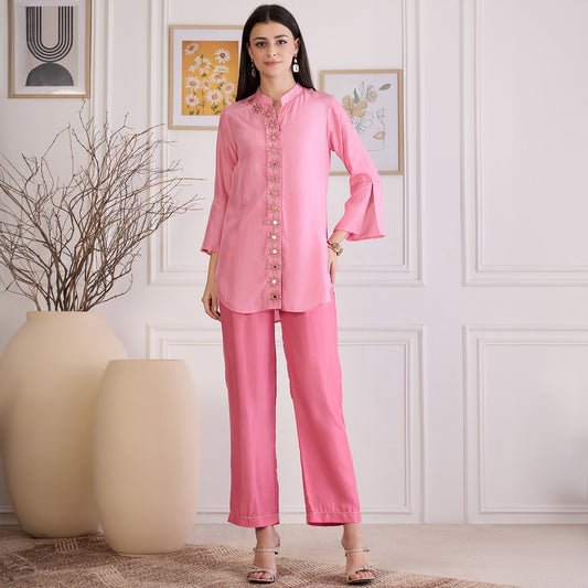 Pink Embroidered Set