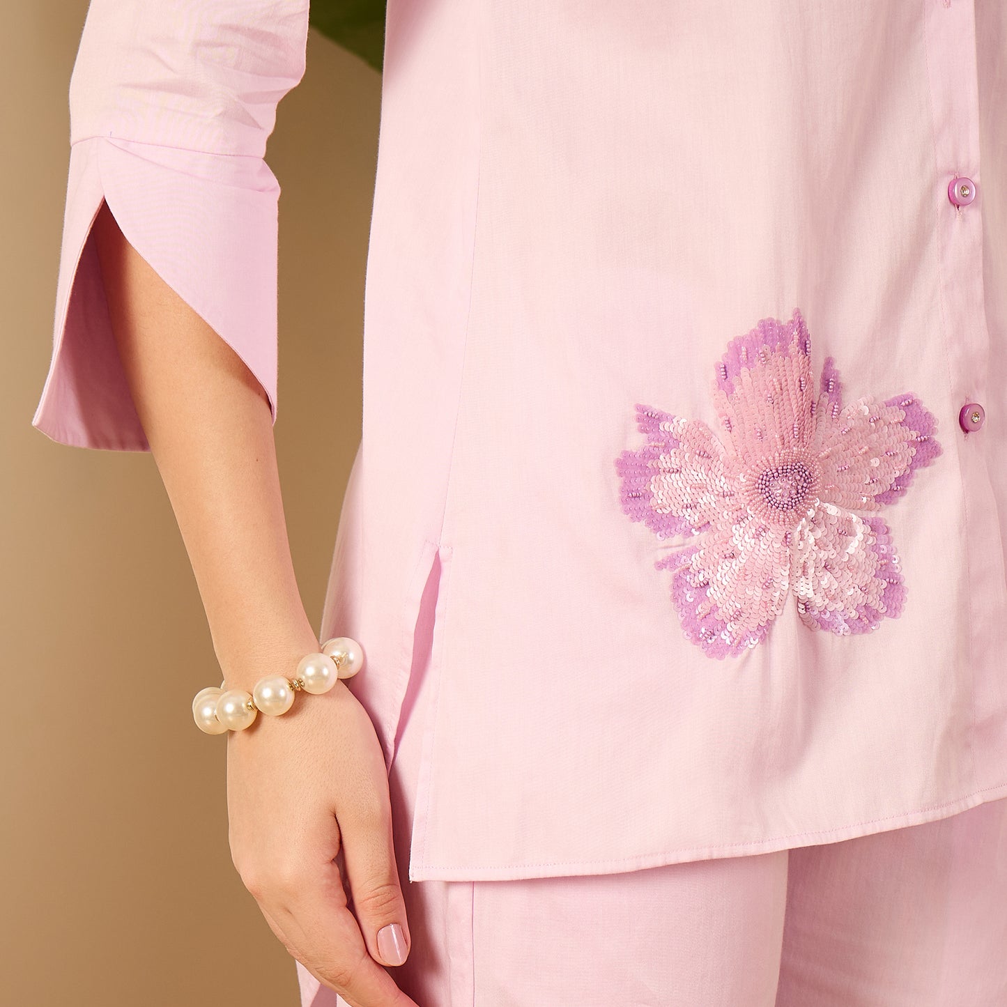 Lilac Floral Sequined Embroidered Co-ord Set