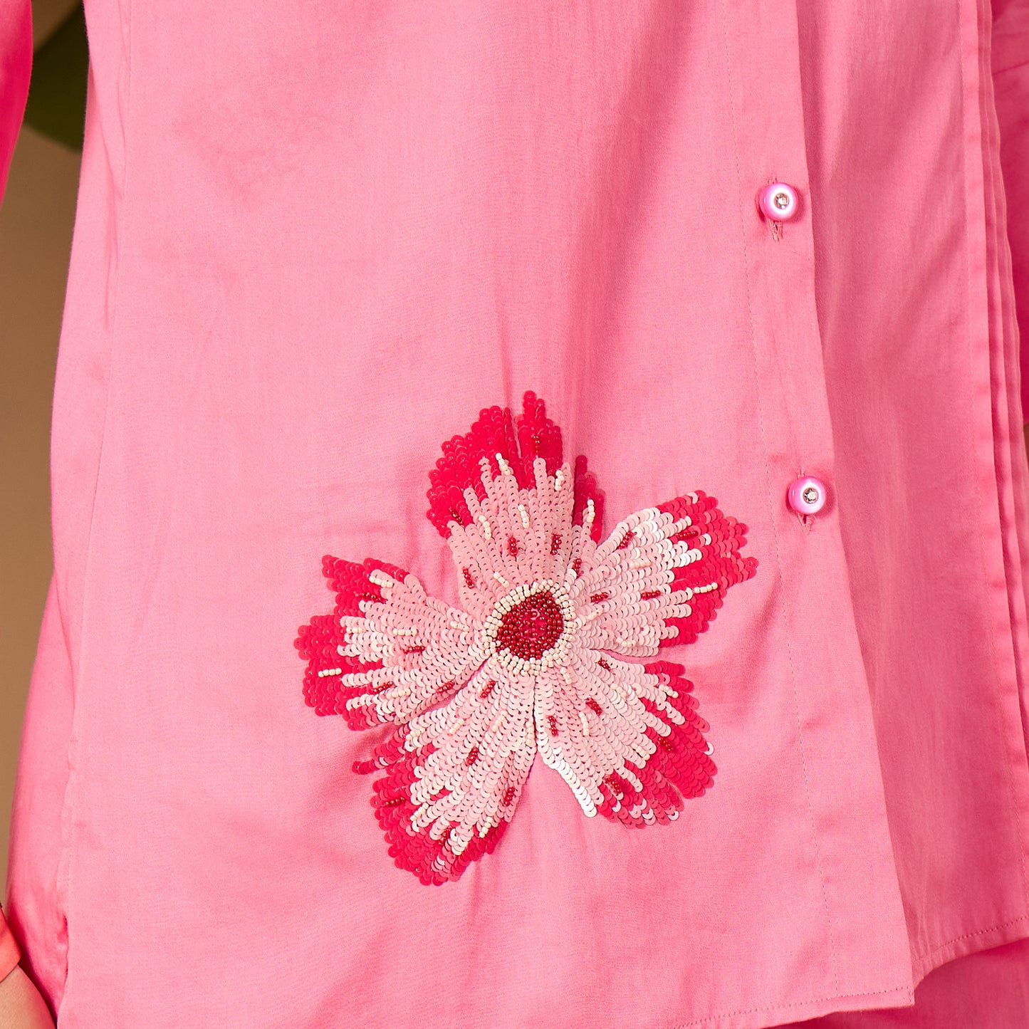 Pink Floral Sequined Embroidered Co-ord Set
