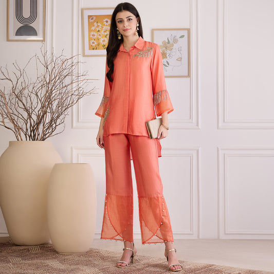 Peach Pearl Hand Embroidered Co-ord Set