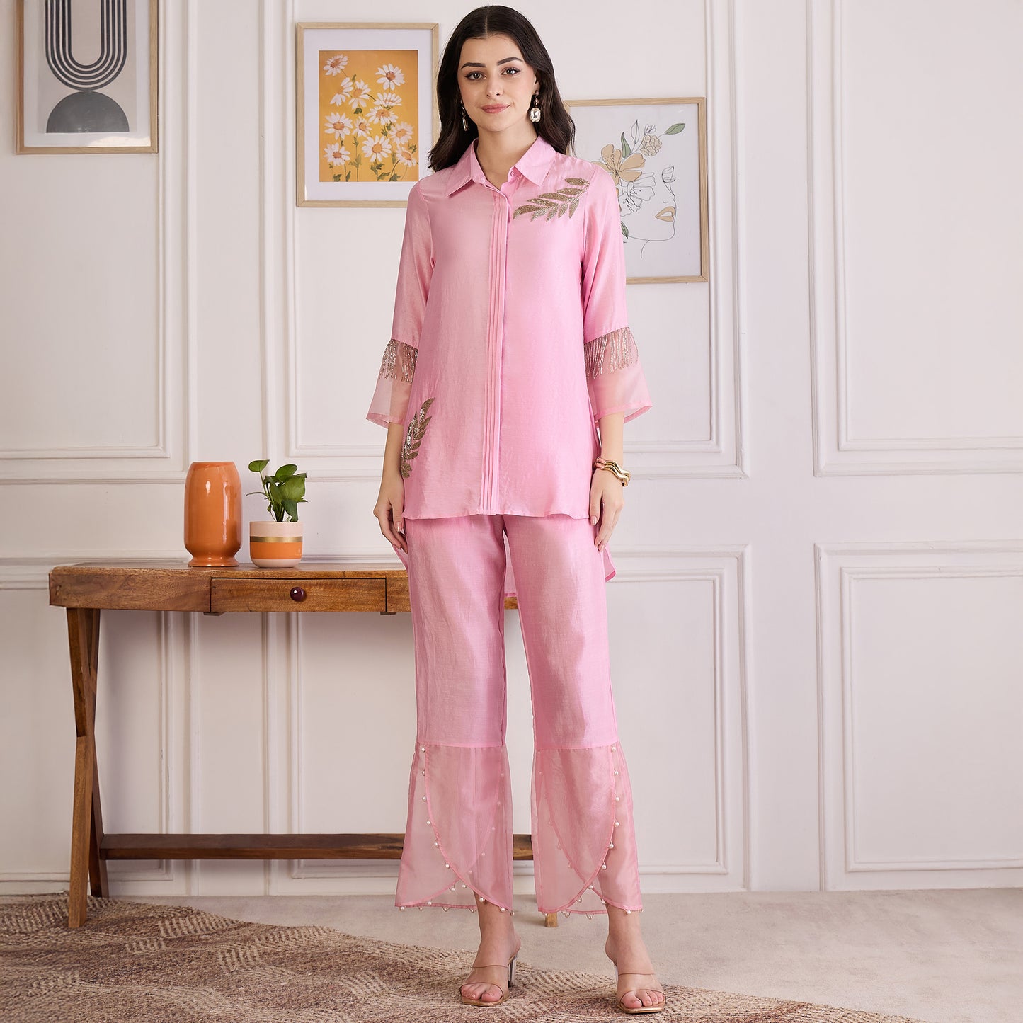 Pink Pearl Hand Embroidered Co-ord Set