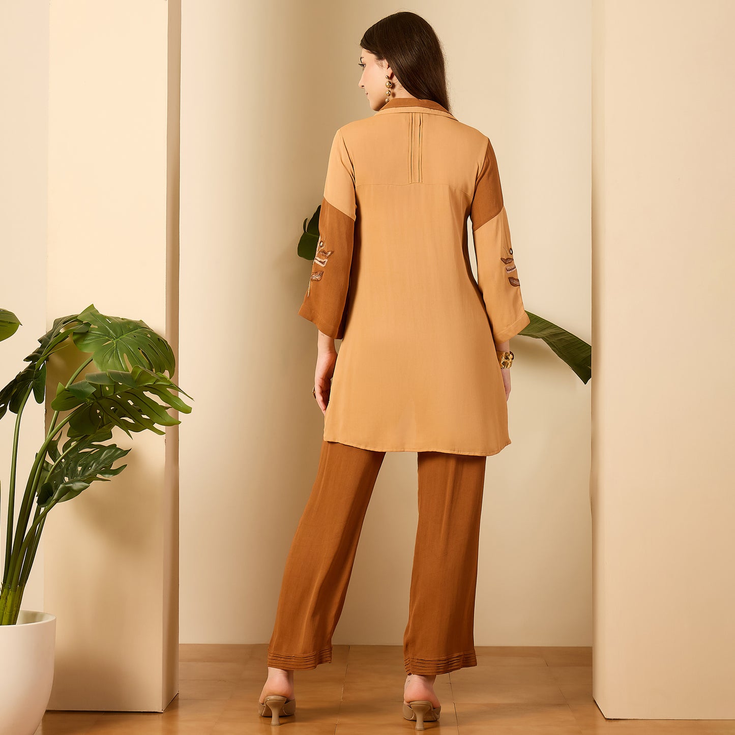 Beige Patched Hand Embroidered Co-Ord Set