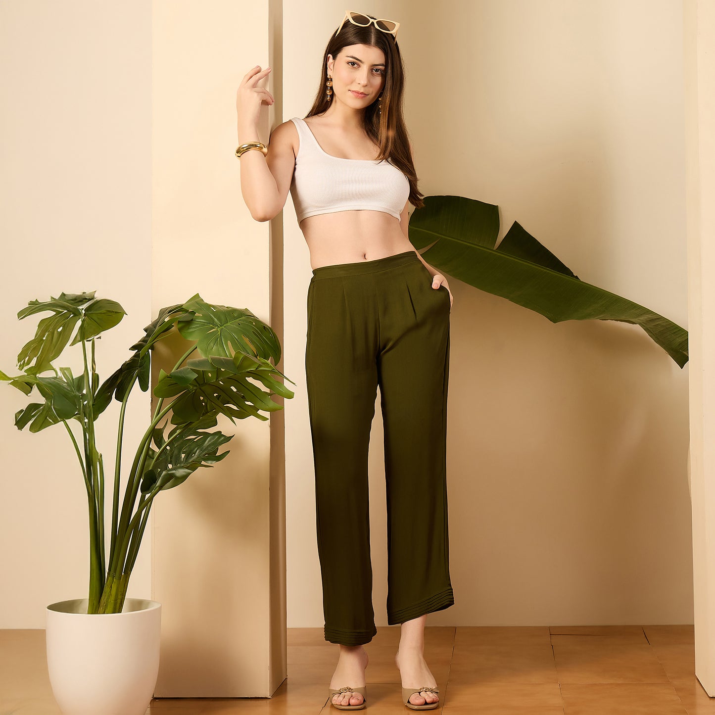 Green and Beige Patched Hand Embroidered Co-Ord Set