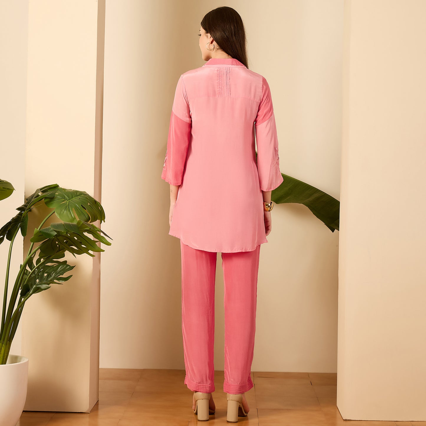 Luxury Pink Patched Hand Embroidered Co-Ord Set