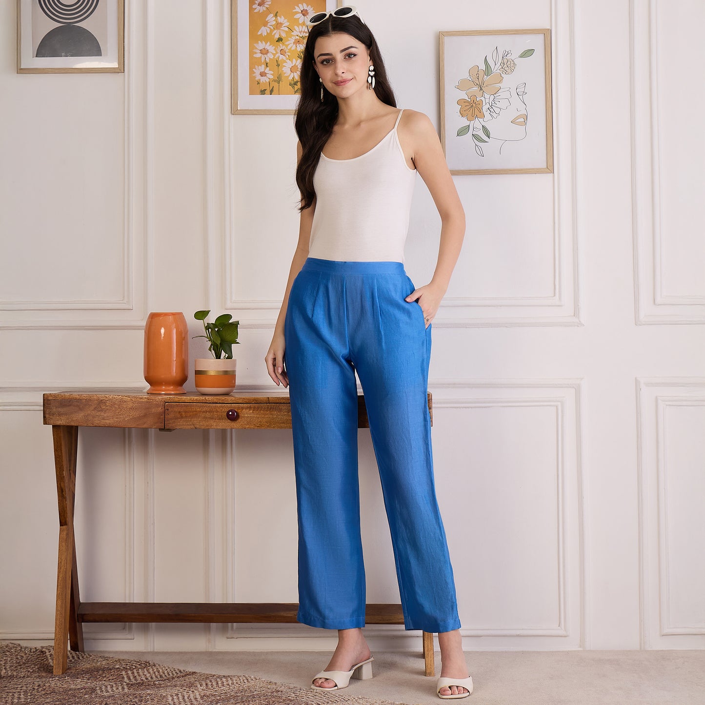 Blue Pin Tucked Beaded Co-ord Set
