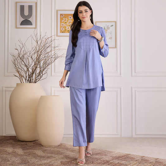 Mountain Blue Pin Tucked Co-ord Set