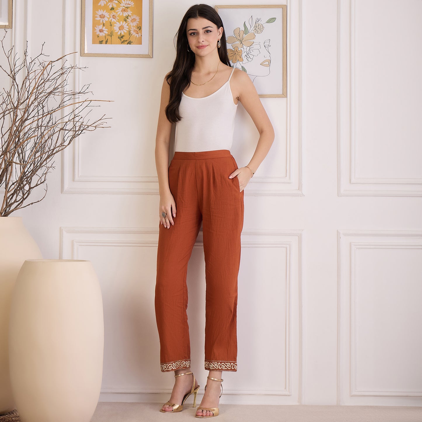 Earthy Brown Yoke Embroidered Co-ord Set