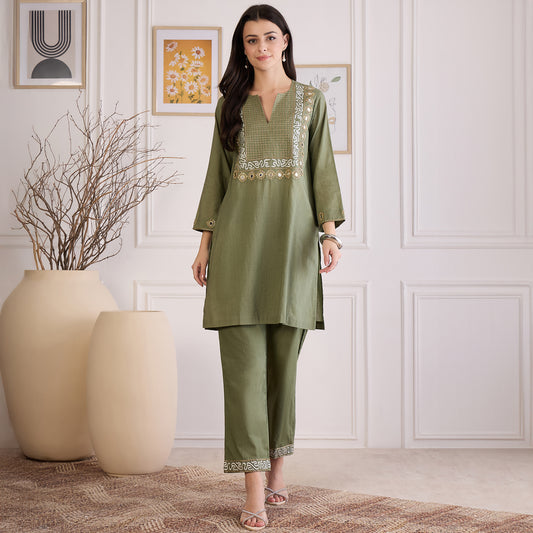 Green Yoke Embroidered Co-ord Set