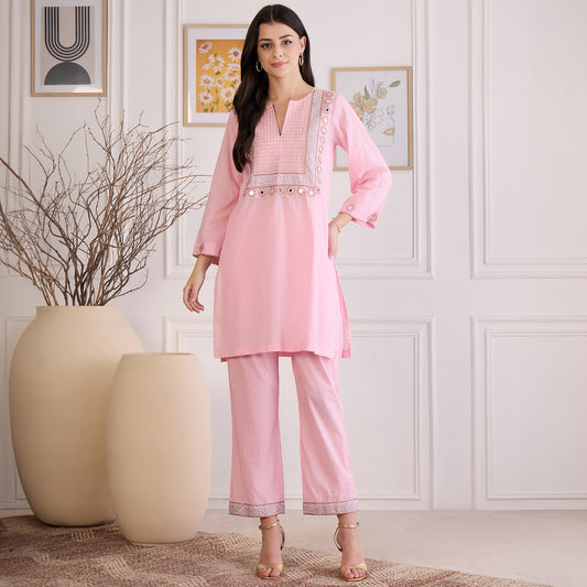 Pink Yoke Embroidered Co-ord Set