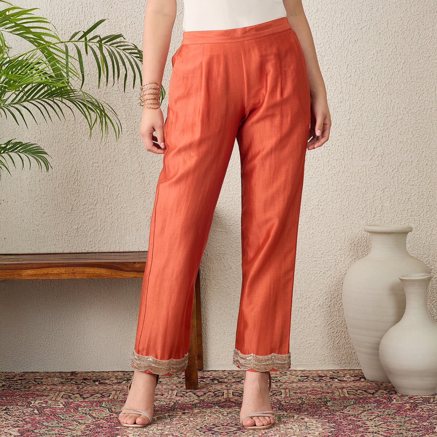 Orange Scallop Cut Kurta Set