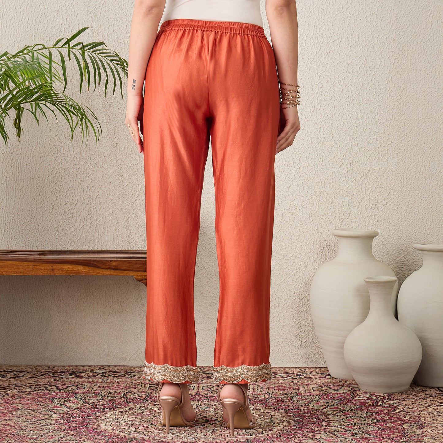 Orange Scallop Cut Kurta Set