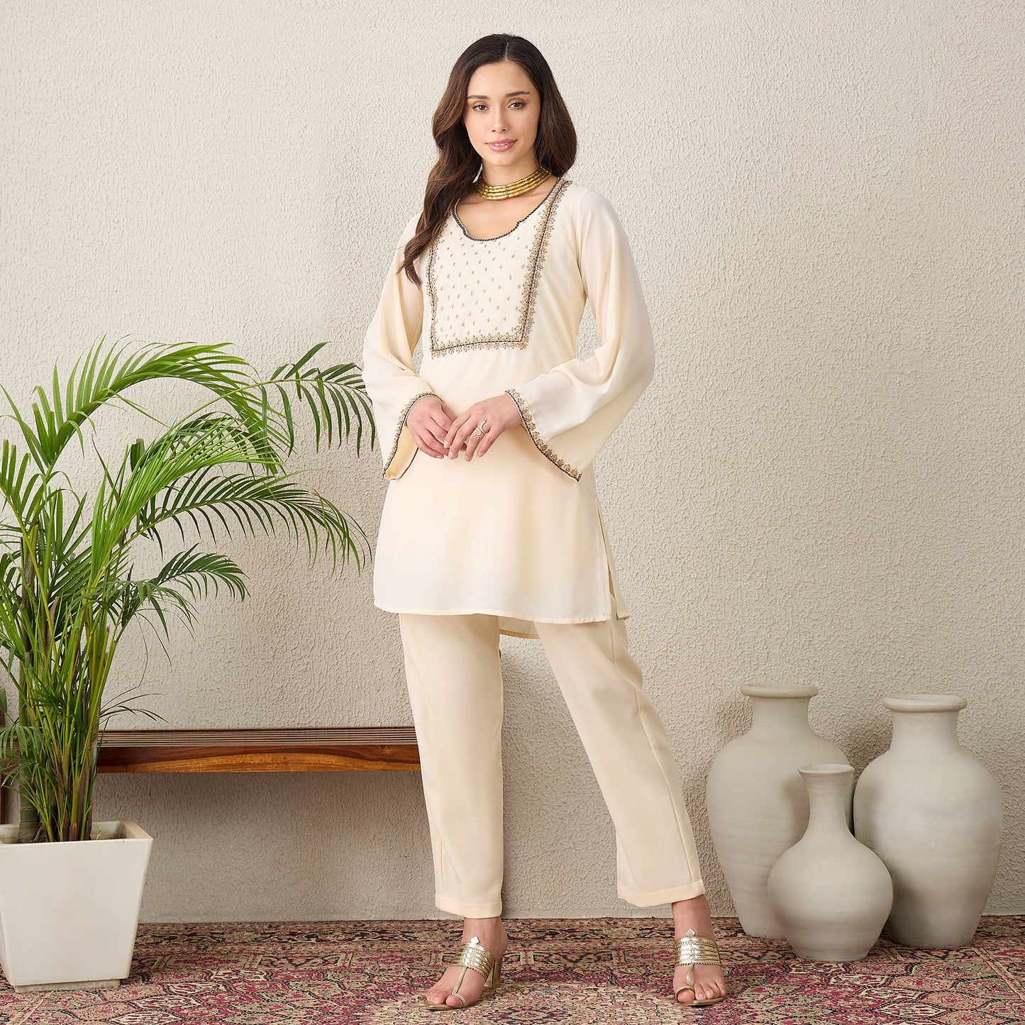 Ivory Yoke Embroidered Kurta Set