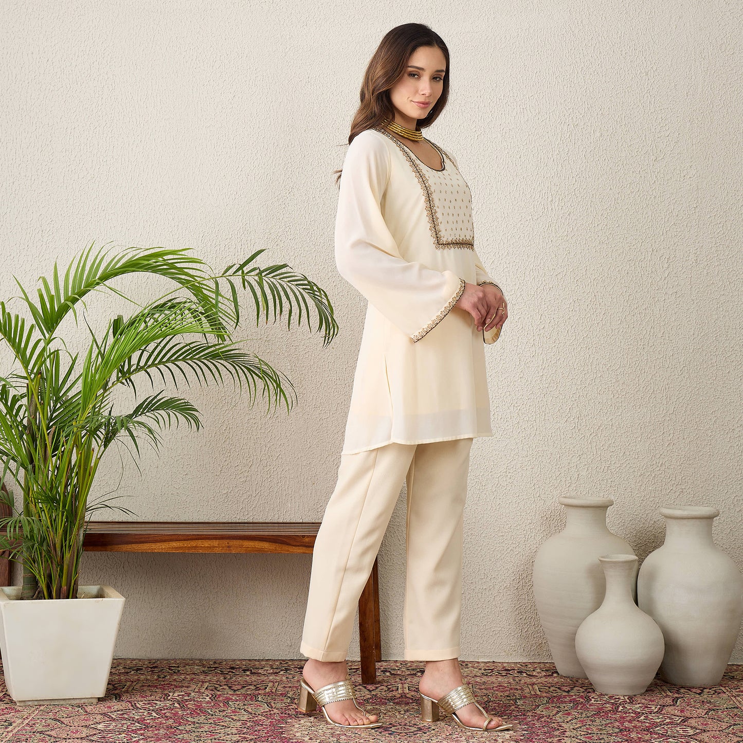 Ivory Yoke Embroidered Kurta Set