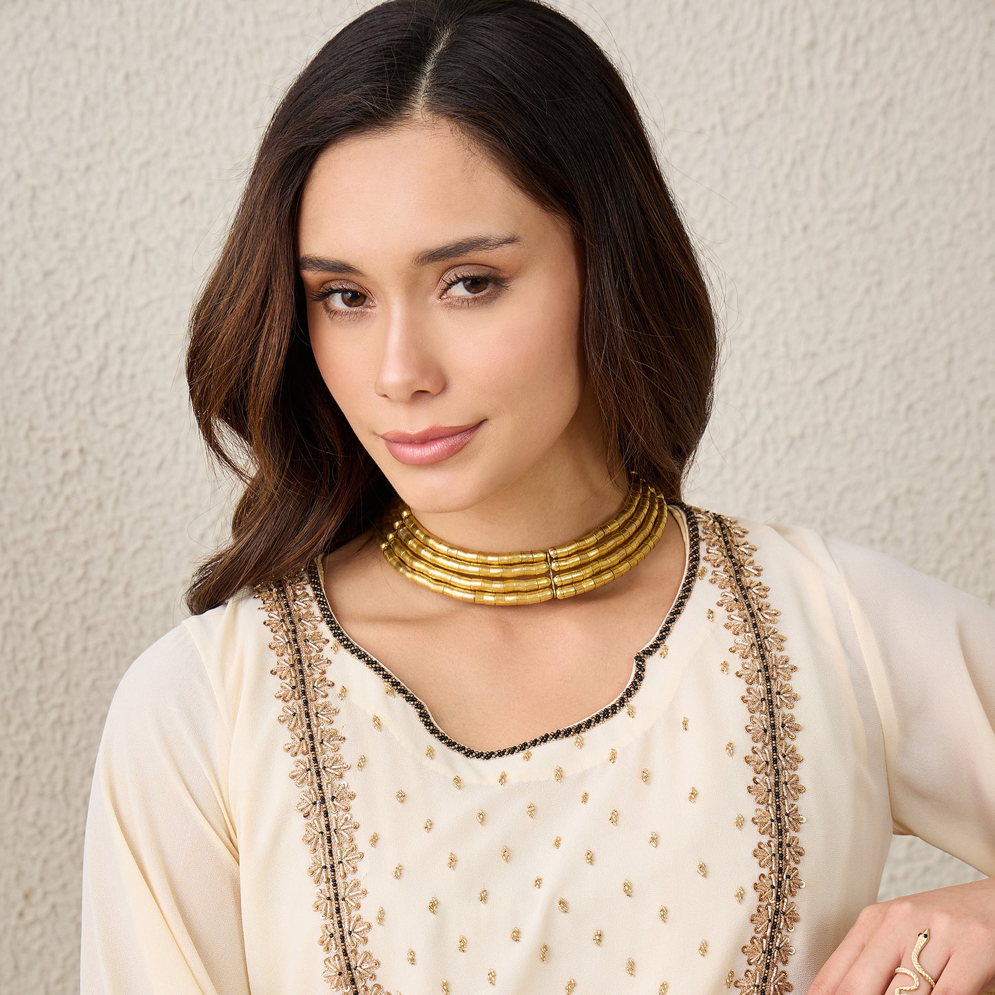 Ivory Yoke Embroidered Kurta Set